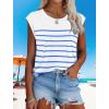 image:imageXIEERDUO Womens Tops Dressy Casual Summer Striped Shirts Cap Sleeve Tops Color Block Loose FitWhite Blue