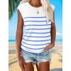 image:imageXIEERDUO Womens Tops Dressy Casual Summer Striped Shirts Cap Sleeve Tops Color Block Loose FitWhite Blue
