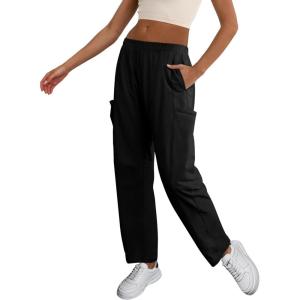 image:imageXIEERDUO Black Cargo Pants Women High Waisted Joggers Flowy Baggy Trousers with Side Pocket L