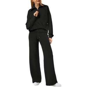 image:imageXIEERDUO Lounge Sets For Women 2025 Half Zip Sweatshirt And Wide Leg Sweatpant 2 Piece Outfits Sweatsuit Tracksuit01black