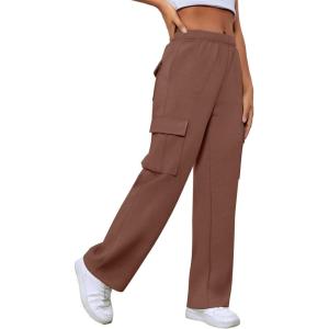 image:imageXIEERDUO Womens 2024 Spring Summer Pants Casual Cargo Sweatpants Wide Leg High Waisted Trousers with 6 Pocket