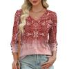 image:imageXIEERDUO Womens 34 Sleeve Tops with Buttons VNeck Summer Outfits Casual Blouses Shirts Beach Vacation Fall Clothes 2026Fblush Gradient