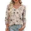 image:imageXIEERDUO Womens 34 Sleeve Tops with Buttons VNeck Summer Outfits Casual Blouses Shirts Beach Vacation Fall Clothes 2026Fkhaki Ink Floral