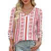 image:imageXIEERDUO Womens 34 Sleeve Tops with Buttons VNeck Summer Outfits Casual Blouses Shirts Beach Vacation Fall Clothes 2026Fred Floral Stripe