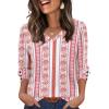 image:imageXIEERDUO Womens 34 Sleeve Tops with Buttons VNeck Summer Outfits Casual Blouses Shirts Beach Vacation Fall Clothes 2026Fred Floral Stripe