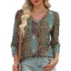 image:imageXIEERDUO Womens 34 Sleeve Tops with Buttons VNeck Summer Outfits Casual Blouses Shirts Beach Vacation Fall Clothes 2026Fvintage Boho