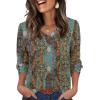 image:imageXIEERDUO Womens 34 Sleeve Tops with Buttons VNeck Summer Outfits Casual Blouses Shirts Beach Vacation Fall Clothes 2026Fvintage Boho