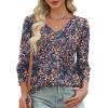 image:imageXIEERDUO Womens 34 Sleeve Tops with Buttons VNeck Summer Outfits Casual Blouses Shirts Beach Vacation Fall Clothes 2026Fvintage Floral