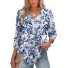 image:imageXIEERDUO Womens 34 Sleeve Tops with Buttons VNeck Summer Outfits Casual Blouses Shirts Beach Vacation Fall Clothes 2026Fwhite Tribal Blue Floral