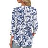 image:imageXIEERDUO Womens 34 Sleeve Tops with Buttons VNeck Summer Outfits Casual Blouses Shirts Beach Vacation Fall Clothes 2026Fwhite Tribal Blue Floral