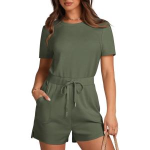 image:imageXIEERDUO Rompers for Women 2024 One Piece Jumpsuits for Women Shorts Romper Vacation Outfits for Women Grey Olive M