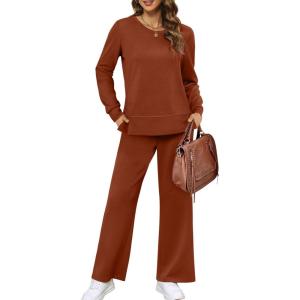 image:imageXIEERDUO Womens 2 Piece Lounge Sets Side Slit Outfits Wide Leg Tracksuit Comfy Loungewear Fashion Sweatsuit S3XLCaramel