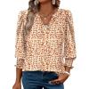 image:imageXIEERDUO Blouses for Women Dressy Casual 34 Length Sleeve Womens Tops V Neck T Shirts with Smocked CuffsLpink Orange Print