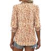 image:imageXIEERDUO Blouses for Women Dressy Casual 34 Length Sleeve Womens Tops V Neck T Shirts with Smocked CuffsLpink Orange Print