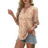 image:imageXIEERDUO Blouses for Women Dressy Casual 34 Length Sleeve Womens Tops V Neck T Shirts with Smocked CuffsLpink Orange Print