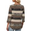 image:imageXIEERDUO Womens 34 Sleeve Tops 2026 VNeck Summer Outfits Casual Pleated Shirts Blouses Beach Vacation Spring ClothesFbrown Stripe