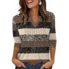 image:imageXIEERDUO Womens 34 Sleeve Tops 2026 VNeck Summer Outfits Casual Pleated Shirts Blouses Beach Vacation Spring ClothesFbrown Stripe
