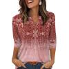 image:imageXIEERDUO Womens 34 Sleeve Tops 2026 VNeck Summer Outfits Casual Pleated Shirts Blouses Beach Vacation Spring ClothesFburgundy Floral