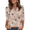 image:imageXIEERDUO Womens 34 Sleeve Tops 2026 VNeck Summer Outfits Casual Pleated Shirts Blouses Beach Vacation Spring ClothesFkhaki Ink Floral