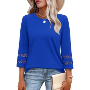 image:imageXIEERDUO 34 Length Sleeve Womens Tops and Blouses Dressy Casual Crewneck T Shirts Fashion Clothes Loose Fit TrendyRoyal Blue