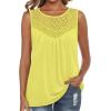image:imageXIEERDUO Womens Tank Tops Sleeveless Lace Crochet Boho Tops Loose Fit Pleated Tunics Crewneck Summer Vacation Outfits FlowyButter Yellow