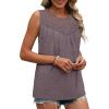image:imageXIEERDUO Womens Tank Tops Sleeveless Lace Crochet Boho Tops Loose Fit Pleated Tunics Crewneck Summer Vacation Outfits FlowyCoffee Grey