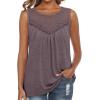 image:imageXIEERDUO Womens Tank Tops Sleeveless Lace Crochet Boho Tops Loose Fit Pleated Tunics Crewneck Summer Vacation Outfits FlowyCoffee Grey