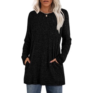image:imageXIEERDUO Long Sleeve Shirts for Women Crewneck Tunic Tops Loose Fit Dressy Womens Sweaters with Pockets Fall Fashion 2025Black