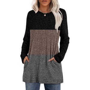 image:imageXIEERDUO Long Sleeve Shirts for Women Crewneck Tunic Tops Loose Fit Dressy Womens Sweaters with Pockets Fall Fashion 2025Colorblockblack