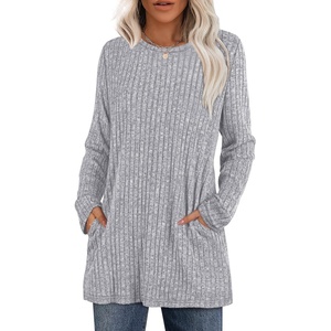 image:imageXIEERDUO Long Sleeve Shirts for Women Crewneck Tunic Tops Loose Fit Dressy Womens Sweaters with Pockets Fall Fashion 2025Light Gray