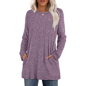 image:imageXIEERDUO Long Sleeve Shirts for Women Crewneck Tunic Tops Loose Fit Dressy Womens Sweaters with Pockets Fall Fashion 2025Purple