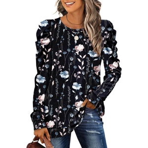 image:imageXIEERDUO Long Sleeve Shirts for Women Puff Sleeve Tops Pullover Sweaters Fall Fashion Womens Clothing Loose FitBlack Floral