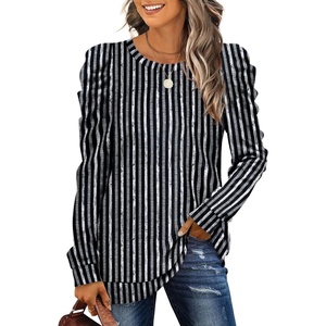 image:imageXIEERDUO Long Sleeve Shirts for Women Puff Sleeve Tops Pullover Sweaters Fall Fashion Womens Clothing Loose FitBlack Stripe