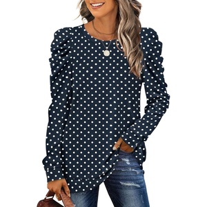 image:imageXIEERDUO Long Sleeve Shirts for Women Puff Sleeve Tops Pullover Sweaters Fall Fashion Womens Clothing Loose FitBlue Dot