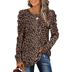 image:imageXIEERDUO Long Sleeve Shirts for Women Puff Sleeve Tops Pullover Sweaters Fall Fashion Womens Clothing Loose FitLeopard