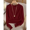 image:imageXIEERDUO Womens Sweaters Button Long Sleeve Shirts Fall Winter OutfitsRed Wine