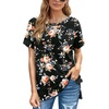 image:imageT Shirts for Women Loose Fit Flowy Crewneck Soft Summer Tops Floral Black L