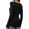 image:imageWomens Long Sleeve Square Neck Tops 2024 Fashion Slim Fit Tees ShirtsBlack