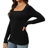 image:imageWomens Long Sleeve Square Neck Tops 2024 Fashion Slim Fit Tees ShirtsBlack
