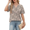 image:imageWomens Short Sleeve Tops Dressy Casual V Neck Oversized Summer Trendy Shirts Business Work BlousesBeige Black Print