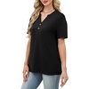 image:imageWomens Short Sleeve Tops Dressy Casual V Neck Oversized Summer Trendy Shirts Business Work BlousesBlack