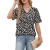 image:imageWomens Short Sleeve Tops Dressy Casual V Neck Oversized Summer Trendy Shirts Business Work BlousesBlack Flower