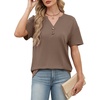 image:imageWomens Short Sleeve Tops Dressy Casual V Neck Oversized Summer Trendy Shirts Business Work BlousesCoffee