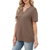 image:imageWomens Short Sleeve Tops Dressy Casual V Neck Oversized Summer Trendy Shirts Business Work BlousesCoffee