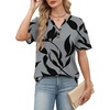 image:imageWomens Short Sleeve Tops Dressy Casual V Neck Oversized Summer Trendy Shirts Business Work BlousesGrey Black Leaves