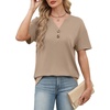 image:imageWomens Short Sleeve Tops Dressy Casual V Neck Oversized Summer Trendy Shirts Business Work BlousesKhaki