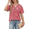 image:imageWomens Short Sleeve Tops Dressy Casual V Neck Oversized Summer Trendy Shirts Business Work BlousesRose Red Print