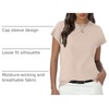 image:imageWomens Tops Summer Sweaters Short Sleeve Shirts Dressy Casual Basic Casual Cap Sleeve Tops Beach Vacation ClothesApricot