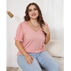 image:imageWomens Tops V Neck Ruffle Puff Sleeve Summer Fashion Casual Loose Fit T Shirts01coral Pink