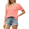 image:imageWomens Tops V Neck Ruffle Puff Sleeve Summer Fashion Casual Loose Fit T Shirts01coral Pink